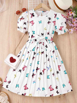 Miss & Chief Girls Maxi/Full Length Party Dress(White, Short Sleeve)