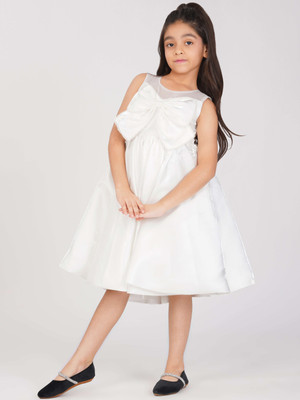 CREATIVE KID'S Indi Girls Midi/Knee Length Party Dress(White, Sleeveless)