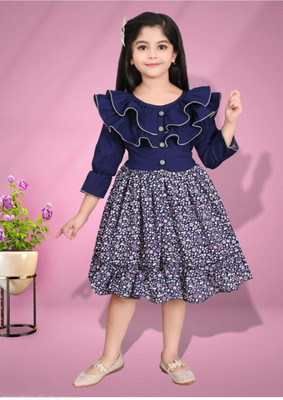 BE KIDDY Baby Girls Midi/Knee Length Casual Dress(Blue, 3/4 Sleeve)