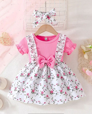 MISCHIF FASHION Baby Girls Midi/Knee Length Festive/Wedding Dress(Pink, White, Short Sleeve)