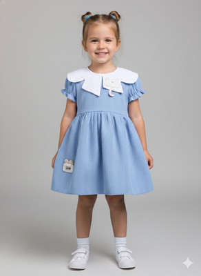 LACKii DOLL Indi Baby Girls Above Knee Casual Dress(Blue, Short Sleeve)