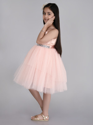Toy Balloon Kids Girls Below Knee Party Dress(Pink, Cap Sleeve)