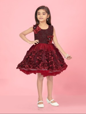 Aarika Girls Midi/Knee Length Party Dress(Maroon, Sleeveless)