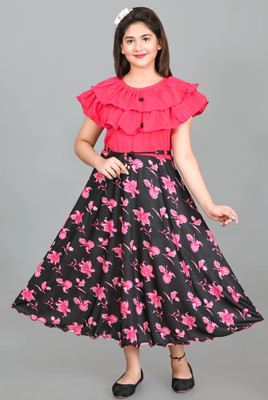 SFC FASHION Girls Calf Length Casual Dress(Pink, Half Sleeve)