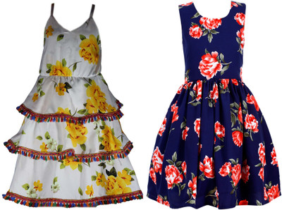 Mamnoon Girls Below Knee Casual Dress(Dark Green, Sleeveless)