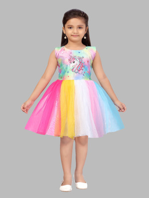 Aarika Girls Midi/Knee Length Party Dress(Multicolor, Sleeveless)