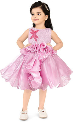 SOULSHINE Indi Girls Midi/Knee Length Party Dress(Pink, Sleeveless)