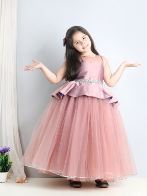 Toy Balloon Kids Girls Maxi/Full Length Party Dress(Pink, Sleeveless)