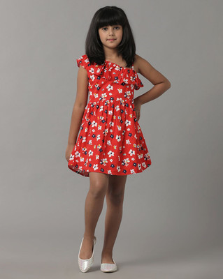 Under Fourteen Only Girls Above Knee Casual Dress(Red, Sleeveless)