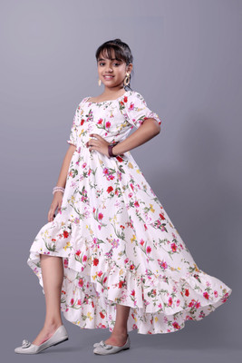 HouseOfCommon Girls Maxi/Full Length Party Dress(White, Half Sleeve)