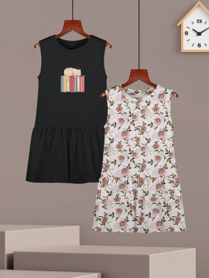Hellcat Indi Girls Midi/Knee Length Casual Dress(Multicolor, Sleeveless)