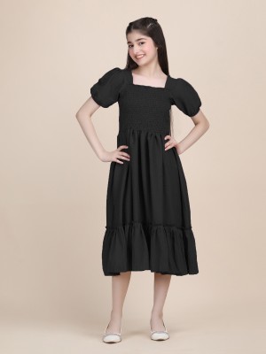 amar fashion Girls Calf Length Casual Dress(Black, Short Sleeve)