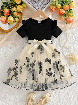 Style Connect Collection Girls Midi/Knee Length Party Dress(Black, Short Sleeve)