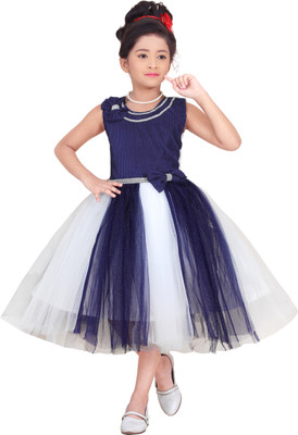 STAJMINADRESSES Girls Below Knee Party Dress(Blue, Sleeveless)