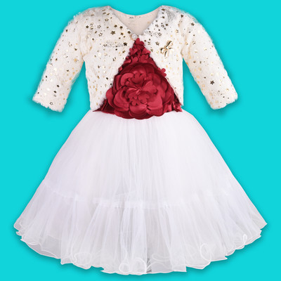 Wishkaro Baby Girls Midi/Knee Length Party Dress(Maroon, Full Sleeve)