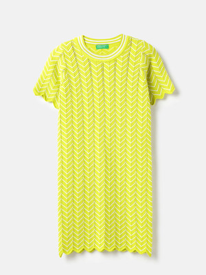 United Colors of Benetton Girls Midi/Knee Length Casual Dress(Yellow, Short Sleeve)