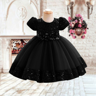 Hirva Tex Girls Midi/Knee Length Party Dress(Black, Short Sleeve)