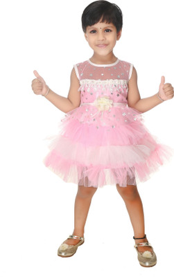 ZIORA Indi Baby Girls Above Knee Party Dress(Pink, Sleeveless)