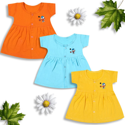 KIDEEZGUILD... Baby Girls Midi/Knee Length Casual Dress(Multicolor, Half Sleeve)
