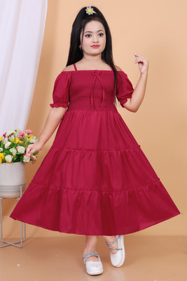 SHREESHYAMDARBAR Indi Girls Calf Length Festive/Wedding Dress(Pink, Half Sleeve)