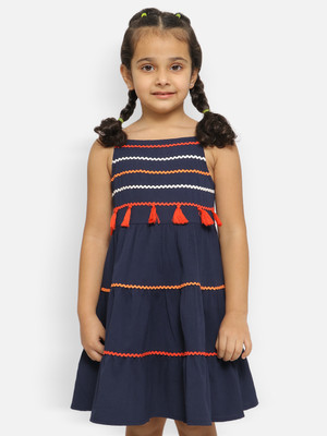 NautiNati Girls Midi/Knee Length Casual Dress(Blue, Sleeveless)