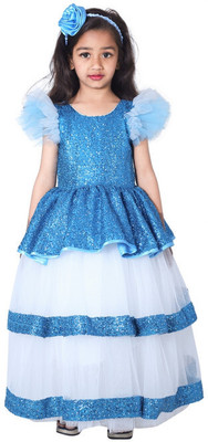 Wish littlle Girls Maxi/Full Length Party Dress(Blue, Fashion Sleeve)