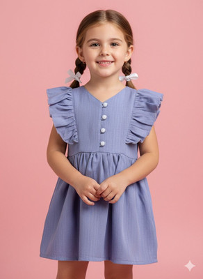 LACKii DOLL Indi Girls Above Knee Casual Dress(Blue, Cap Sleeve)