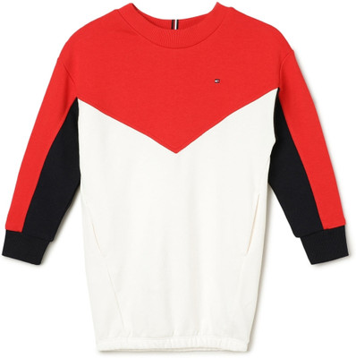 TOMMY HILFIGER Girls Midi/Knee Length Casual Dress(Orange, Full Sleeve)