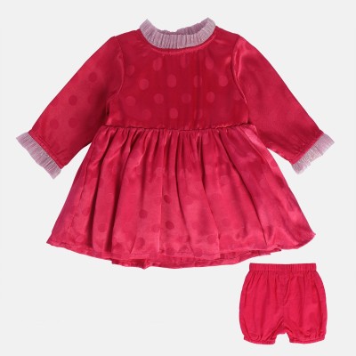 MINI KLUB Baby Girls Above Knee Casual Dress(Red, 3/4 Sleeve)