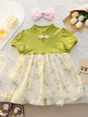 Yk Baby Girls Midi/Knee Length Casual Dress(Green, Short Sleeve)