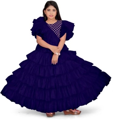 RISHWENTERPRISE Girls Maxi/Full Length Festive/Wedding Dress(Dark Blue, Fashion Sleeve)