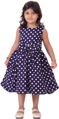 MINSA Girls Midi/Knee Length Casual Dress(Blue, Sleeveless)