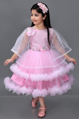Bongprince Baby Girls Below Knee Party Dress(Pink, 3/4 Sleeve)