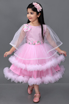 Bongprince Girls Below Knee Party Dress(Pink, Fashion Sleeve)
