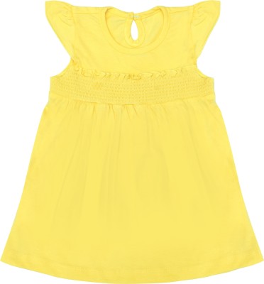 ORANGE AND ORCHID Baby Girls Midi/Knee Length Casual Dress(Yellow, Sleeveless)