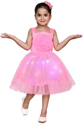 creative creation Girls Midi/Knee Length Party Dress(Pink, Sleeveless)