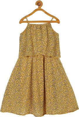 Plum Tree Girls Midi/Knee Length Casual Dress(Yellow, Sleeveless)