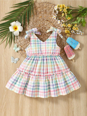 BISAL Indi Girls Midi/Knee Length Festive/Wedding Dress(Multicolor, Sleeveless)