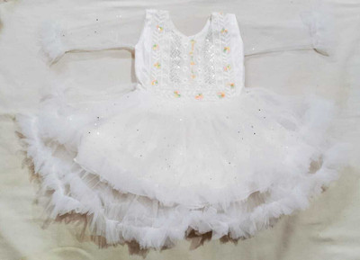 AGFashion Baby Girls Midi/Knee Length Festive/Wedding Dress(White, Sleeveless)