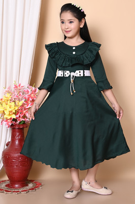 Jeba Collections Girls Maxi/Full Length Casual Dress(Green, 3/4 Sleeve)