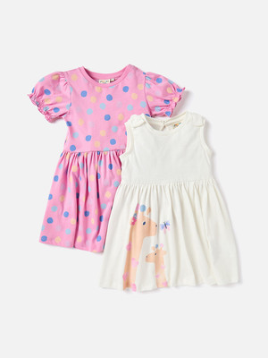 JUNIORS by Babyshop Girls Midi/Knee Length Casual Dress(Multicolor, Half Sleeve)