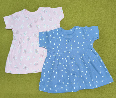 TJAII Baby Girls Midi/Knee Length Casual Dress(Blue, Pink, Short Sleeve)