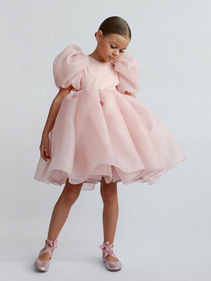 Yk Girls Midi/Knee Length Casual Dress(Orange, Cap Sleeve)