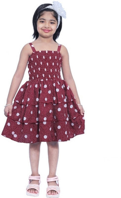 Wish littlle Girls Midi/Knee Length Party Dress(Maroon, Sleeveless)