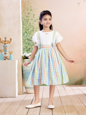 Yk Indi Girls Midi/Knee Length Party Dress(Green, Short Sleeve)