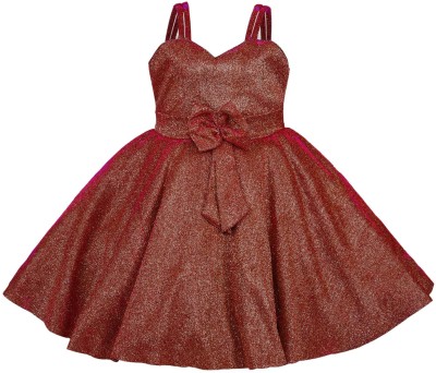 Wishkaro Girls Midi/Knee Length Festive/Wedding Dress(Red, Sleeveless)