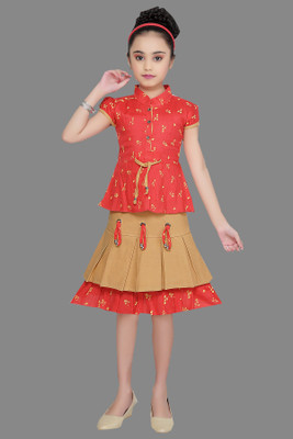 CLOTH ADDA Girls Party(Festive) Top Skirt(Red)