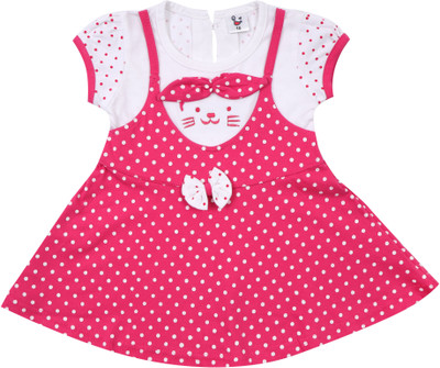 Miss & Chief Baby Girls Midi/Knee Length Casual Dress(Pink, Short Sleeve)