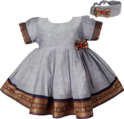 harshvardhanmart Indi Girls Midi/Knee Length Festive/Wedding Dress(Grey, Half Sleeve)