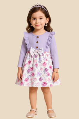 CARTIKAAY Indi Girls Midi/Knee Length Party Dress(Multicolor, Full Sleeve)